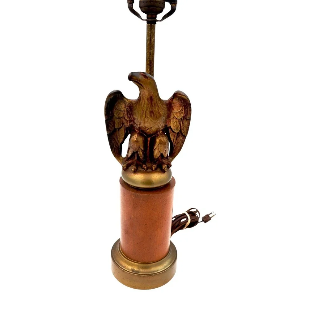 Vintage Brass Eagle Table Lamp Lighting Luxury Light MCM Mid Century Modern Wood